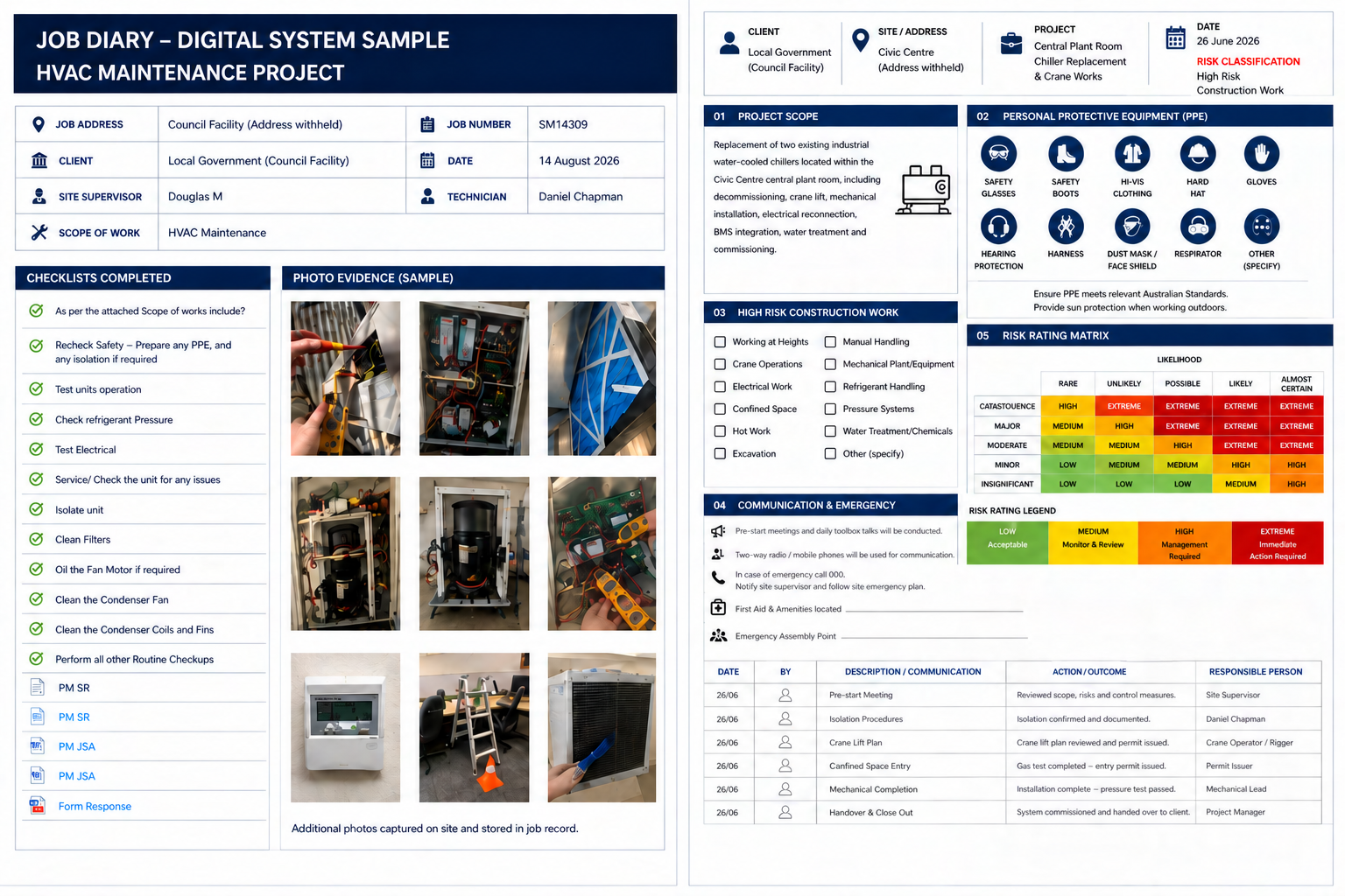 Example of an Ultimate 1 digital job diary and maintenance record