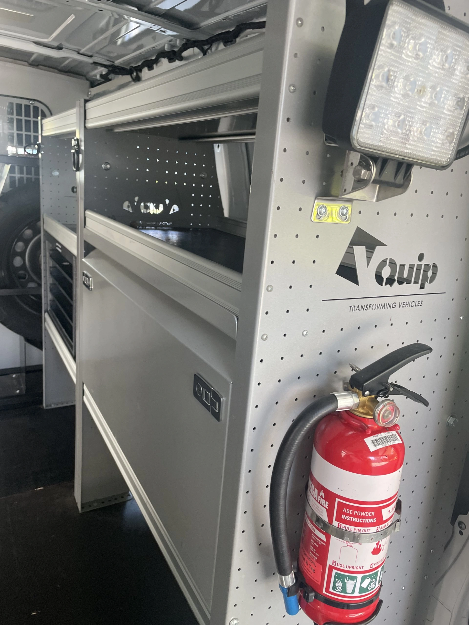 Organised equipment and site safety supplies.