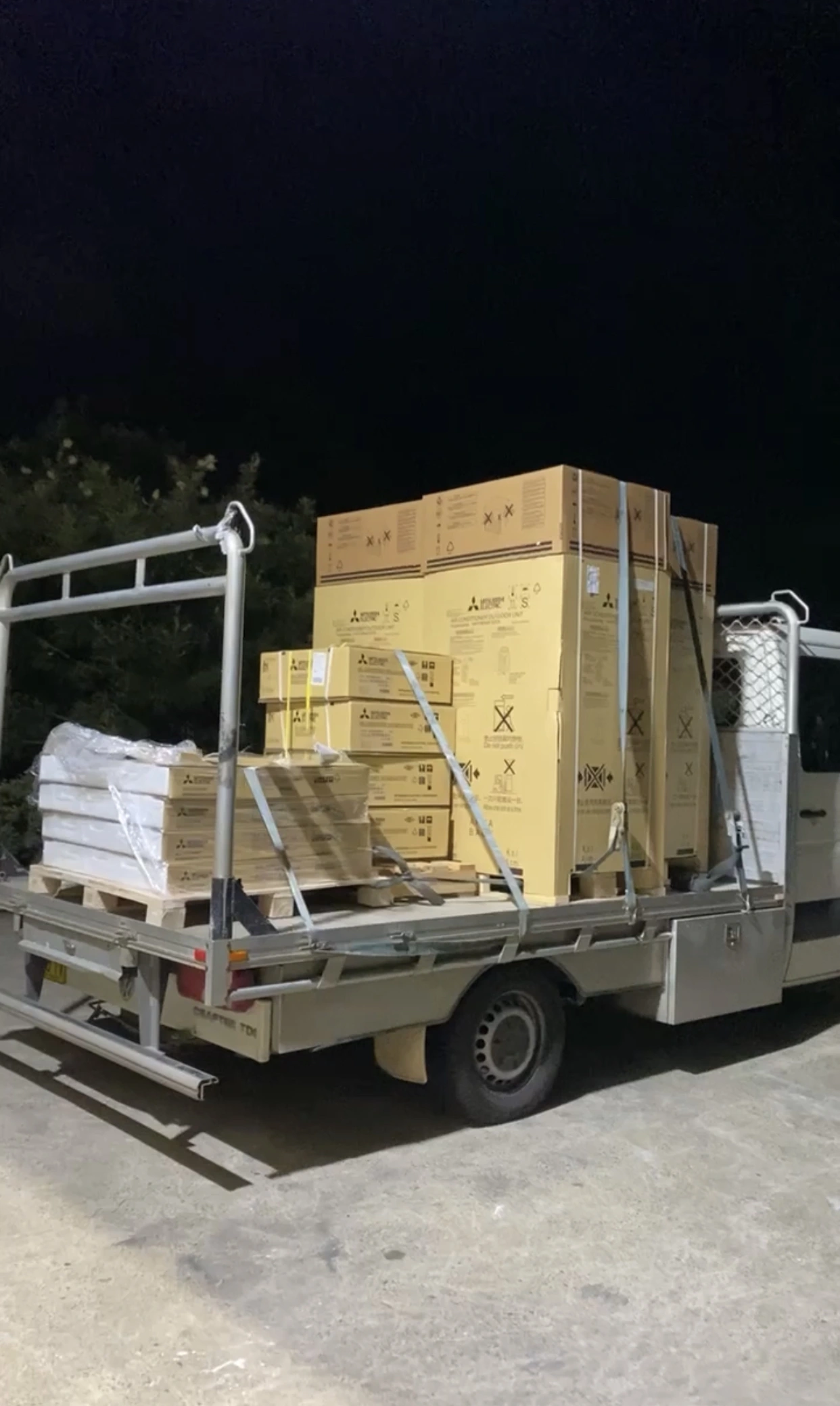 Equipment handling and delivery after dark.